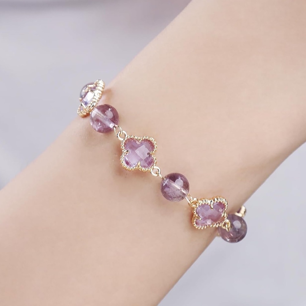 🆕New Purple Amethyst Four Leaf Clover Bracelet - Picture 7 of 16